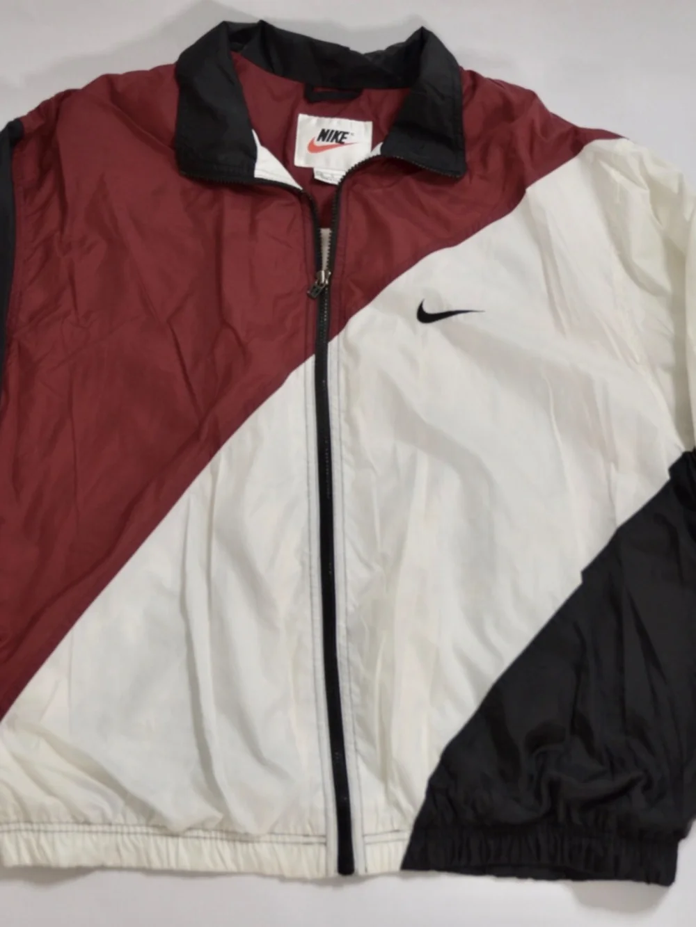 Vintage 90s Nike Windbreaker Jacket Color Block Swoosh Maroon Black White Men L